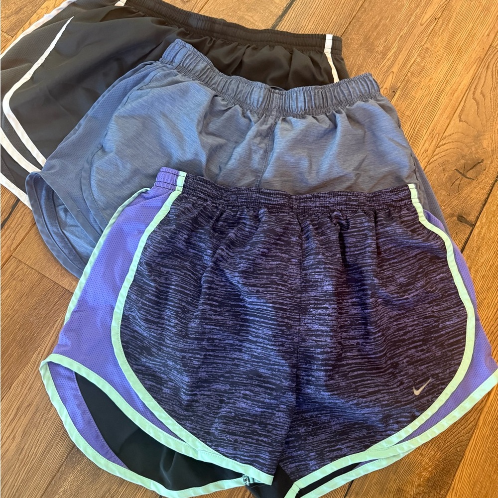 Nike Women's Shorts Trio in Black, Blue, and Purple